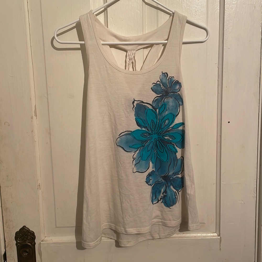 White tank top with blue flowers